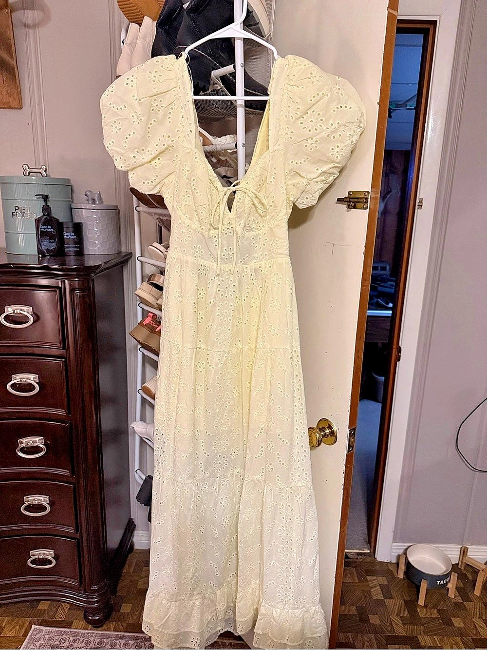 The Light Yellow Eyelet Midi Dress